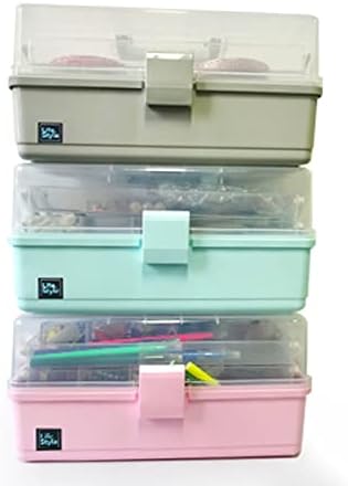 ANBESTOR 3 camadas Caixa de armazenamento portátil plástico, organizador multiuso e estojo de armazenamento para artesanato e cosmético,