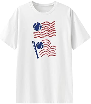 4 de julho Camisas para mulheres grandes camisetas T Crewneck de pista curta Tops American Flag Baseball Grapic Tee