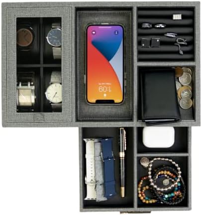 Bandeja de manobrista multiuso de Decorebay para colares, brincos, pulseiras e anéis, 4-Watch e organizador de caixas