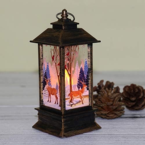 Decoração de Natal AMOSFUN Natal Lanterna portátil de tempestade criativa Padrão de elk de bronze pendurado Luz decorativa