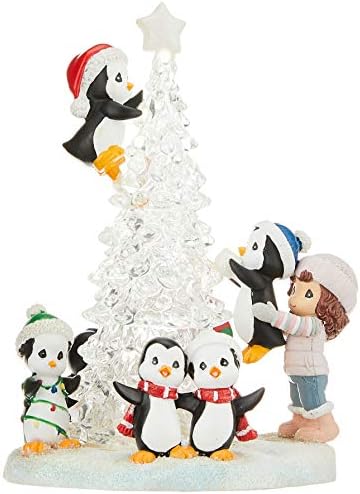 Momentos preciosos Garota divertida com árvore com pinguins LED resina iluminada/comprimido de acrílico Feliz 171413