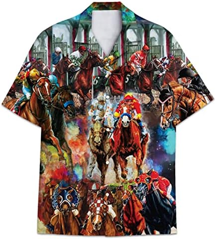 Camisas engraçadas de cavalo havaiano para homens mulheres, amor racha de cavalos havaiano verão de manga curta de manga curta