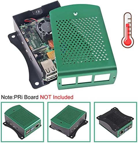 Alamscn Raspberry Pi 4 Cague de metal, caixa de alumínio RPI 4 Caixa protetora Caixa de casca protetora Gabinete montado em parede com dissipador de ventilador de resfriamento duplo para Raspberry Pi 4 Modelo B RPI 4B Verde