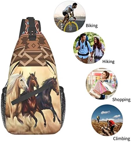 Mochila Crossbody Backpack, estilo étnico de estilo de esteira do padrão, estilo de cavalo de cavalo ocidental, três cavalos correm