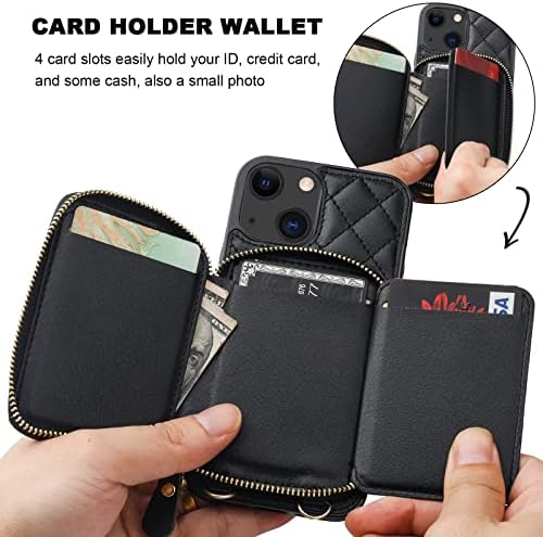 Caixa de carteira bocasal de crossbody para iPhone 13, RFID bloqueando a capa de bolsa de bolsa de couro com zíper de couro PU, estojo