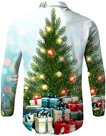 Wocachi Christmas masculina de manga longa camisas para baixo, engraçado Natal Santa Papai Noel Print Holiday Shirt Graphic Casual Cirts