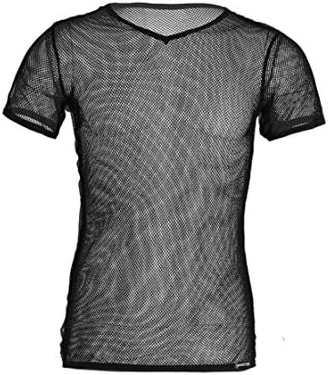 Nikiikoo Men's See através da malha de malha curta de manga curta Treinout Treinout Tops Tops Tops Clubwear