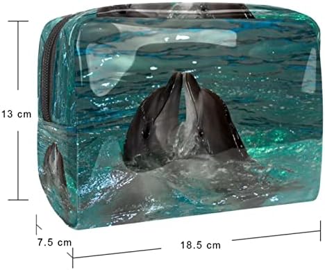 Bolsa de maquiagem tbouobt bolsa de bolsa cosmética bolsa bolsa com zíper, casal de golfinhos de animais marinhos