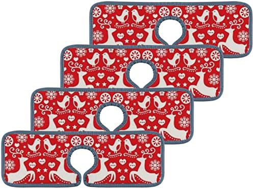 Torneira de cozinha absorvente tapetes 4 peças de Natal Redes vermelhas de rena de rena de pia Splash Guard Banheiro