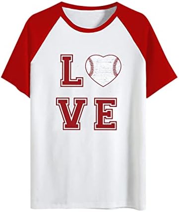 Tops de beisebol para mulheres adolescentes meninas de manga curta camiseta raglan Jersey Love Ball Print Summer Casual T camisetas