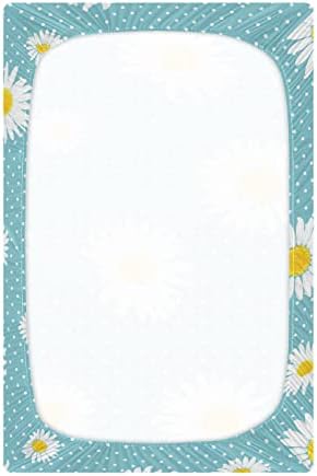 Alaza Daisy Flowers Polca ponto lençóis de berço azul Coloque lençol de berço para meninos bebês crianças pequenas, mini tamanho