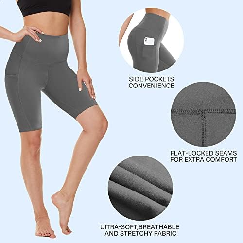 Shorts de motociclista Campsnail para mulheres com 2 bolsos - Controle de cintura de altura Controle de verão Treino de yoga