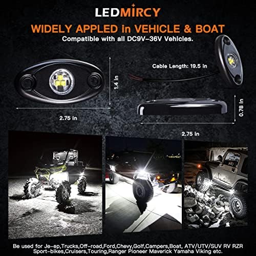 LEDMircy LED R1Rock Lights White 20pcs para JE Ep Trucks RZR Off Road Boat Car Auto ATV UTV SUV Under Glow Trail Trai Rig