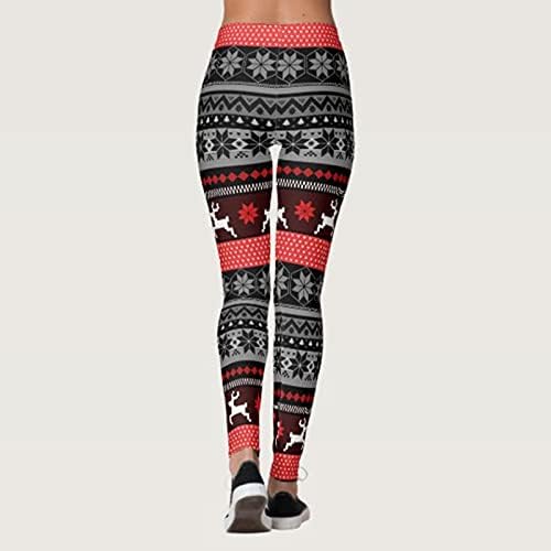 Leggings de cintura alta de Natal para mulheres opacas macias e elásticas calças de ioga para roupas de férias