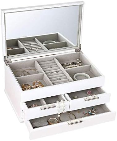 Caixas de jóias QTT Baú de jóias de madeira 3 camadas com caixa de jóias de espelho Caixa de Jóias para Brincho Jóia