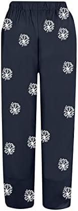 Calças de linho de algodão KCDIGR para mulheres de perna larga cintura elástica de calça de moletom de prolongamento de tamanho