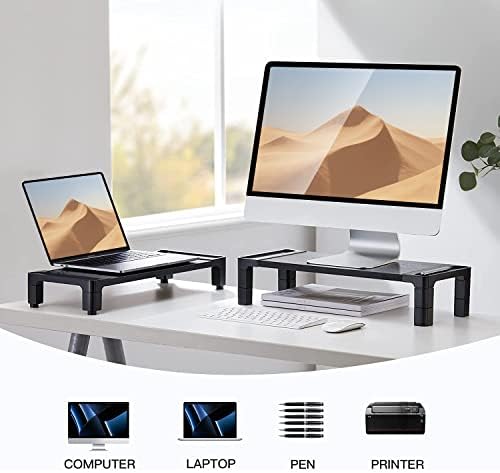 Huanuo Monitor Stand Riser de computador, monitor Stand para mesa com altura ajustável e 2 plataformas, riser de computador