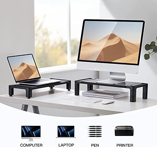 Huanuo Monitor Stand Riser de computador, monitor Stand para mesa com altura ajustável e 2 plataformas, riser de computador ergonômico, riser de monitor para laptops e monitores, hnms04, preto