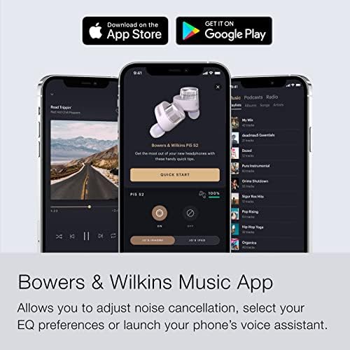 Bowers & Wilkins PI5 S2 True Wireless Earles, fones de ouvido Bluetooth com microfone, cancelamento de ruído ativo, bateria de