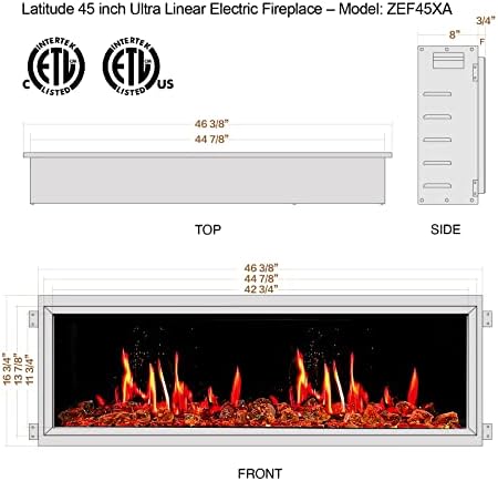Lititude Liteder 45 Smart Electric larplace com sons de fogo âmbar vidro bonito chama - zef45xa, preto