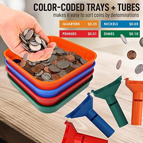 Nadex Classificar e Wrap Set-4 Wrap Couping Tubos e 4 bandejas de moeda rápida, codificadas por cores