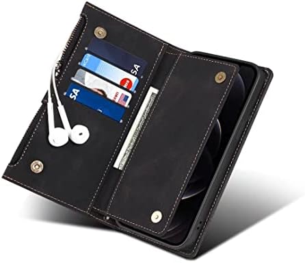 Lbyzcase iPhone 11 Pro Carteira Pro, Folio Flip Luxury Leather RFID Bloqueio de telefone Tampa com pulseira de bolso com zíper para