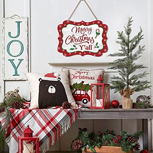 Lhiuem Vintage Feliz Natal Placas de madeira Placas penduradas, férias de boas -vindas Sinais de porta da frente Ano Novo Sign