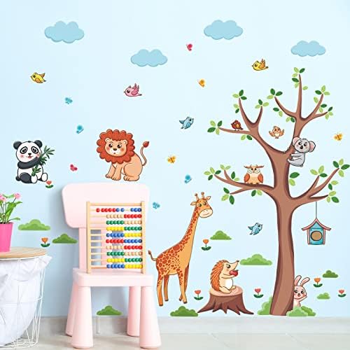 Amaonm Removível Koala coruja na parede de desenhos animados Adesivo de parede Animais leão panda girafa com coluds decalque de parede peel e decoração de bastão para crianças meninos garotas quarto berçário berçário sala de jogos de aula de sala de jogos decoração de fundo de parede