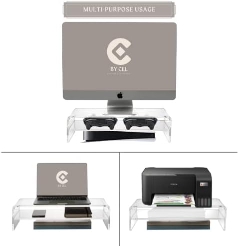 Por CEL Premium Acrylic Monitor Stand para mesa, Extra de 20,4 , Clear 2 Tier Stand/Monitor de computador Stand com armazenamento