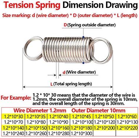 Htlt metal tensão de alça de alça de gancho de gancho de gancho de gancho de gancho Spwire diâmetro de 1,2 mm diâmetro externo 10mm Pull sppull traseiro mola/60mm