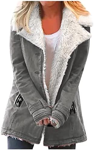 RMXEI Moda casual feminina solta cor de cor sólida e jaqueta de bolso de colarinho de lã