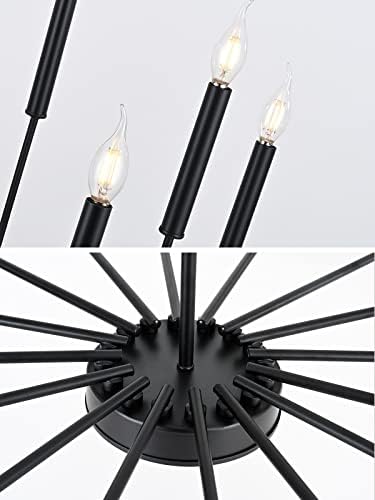 Lustre preto de qamra metal, luminária de teto de vela clássica de 16 luzes, luminária pendurada, iluminação pendente