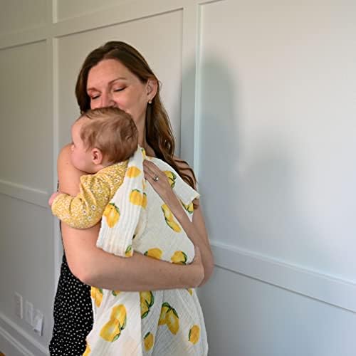 Lollybanks Swaddle Blanket | Algodão de musselina | Recém -nascido e Baby Nursery Essentials for Girls, Registry | Impressão de limão