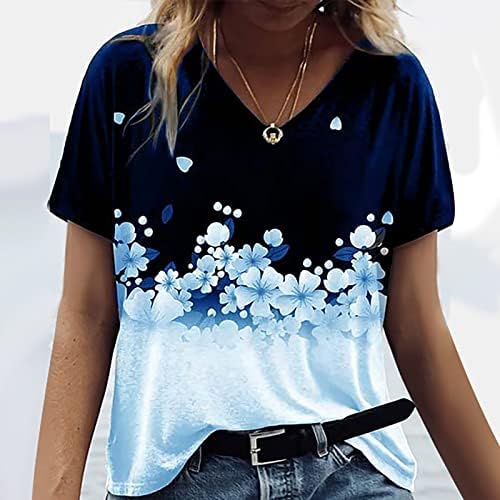 Tops femininos Camisetas de decote em V Summer de Moda Floral Top Top Blusa Casual Casual Camiseta