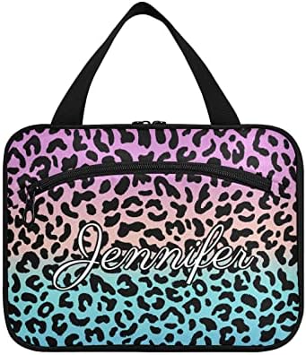Vnurnrn Custom Pink Blue Leopard Viagem Bolsa de higiene pessoal para homens pendurando sacola de maquiagem Organizador de cosméticos
