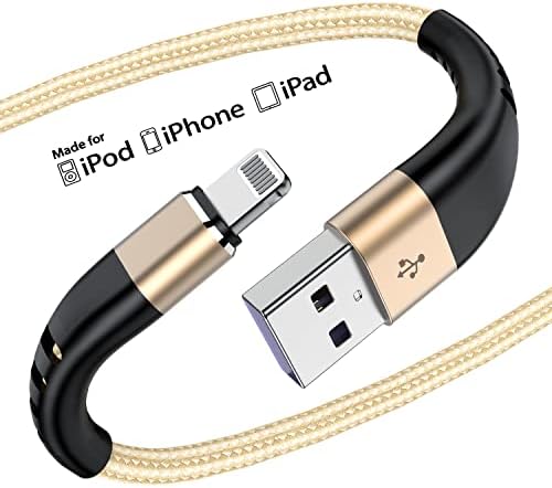 3 Pacote iPhone Charger 1ft, Cabo de Lightning Certificado Certificado Apple MFI Cabo de carregamento de nylon forte 1 pé de 1 pé, cabo USB rápido para iPhone para iPhone11/x/x/xs/xr/8/7/6/5s/se/ipad mini ar （ouro）