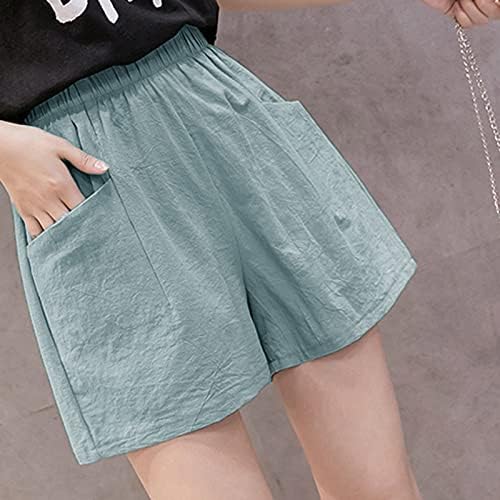 Shorts de linho de algodão Zpervoba para mulheres calças casuais de verão com bolsos