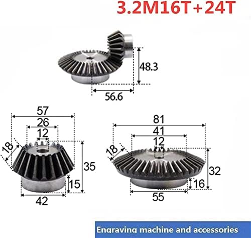 Bienka 1: 1,5 engrenagem de chanfro 3.2modulus16 dentes + 24teets hole interno 12mm 90 graus de comutação de aço engrenagens