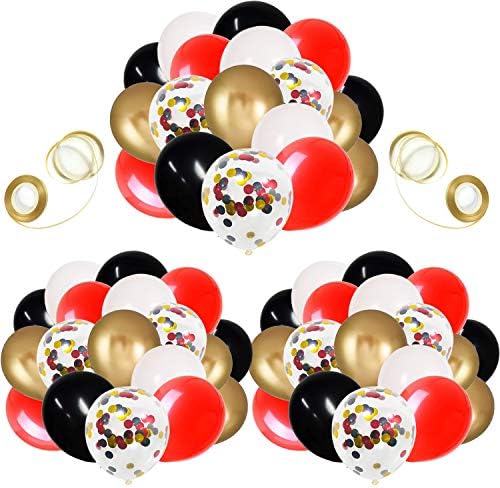 Pacote 62 Balões de confetes de ouro vermelho cromado branco preto para graduação Card Card Poker Las Vegas Decorações