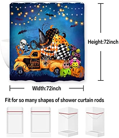 Baccessor Halloween Gnomos Cortina de chuveiro de caminhão para banheiro truque de abóbora ou tratamento de bruxa assustadora