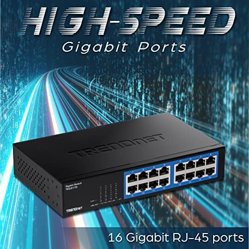 TrendNet Switch de mesa de gigabit de 16 portas, TEG-S17D, portas de comutação RJ-45 de 16 x Gigabit, capacidade de comutação de 32 Gbps, design sem ventilador, preto e 8 portas Gigabit GreenNet Switch, Ethernet Network, Black, TEG-S82G
