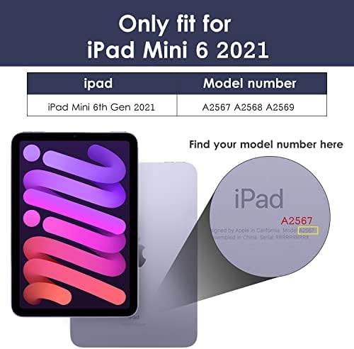 DTTO para iPad mini 6 Caso 2021, padrão de seda premium Slim Trifold Stand Tampa [Suporte 2nd Gen Apple Lápis Charging] -