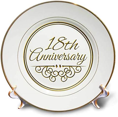 3drose cp_154460_1 18º texto de ouro para celebrar aniversários de casamento 18 anos casados ​​juntos placa de porcelana, 8 polegadas