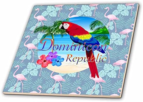 3drose Republic Caribbean Beach Parrot em um padrão flamingo. - Azulejos