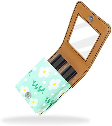 Caixa de batom oryuekan com espelho bolsa de maquiagem portátil fofa bolsa cosmética, flores de desenho animado verde