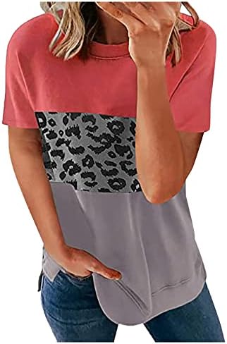 Trendy Manga curta Algodão Crewneck LEOOPARD PRAPIMENTO GRAPHICAL TOP TOP TOP PARA MULHER SUMPRO SUMPLO PARA FIL