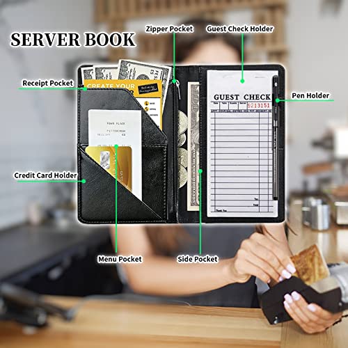 Livros de servidor Rossy para garçonete PU Couro de couro carteira de servidor com zíper Pocket Restaurante Restaurante