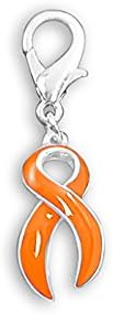 Charms de fita laranja em forma de coração e em forma de fita para câncer de rim, leucemia e esclerose múltipla - perfeita para