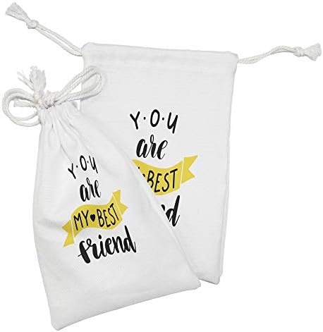 Ambesonne Best Friend Fabric bolsa Conjunto de 2, monocromático Você é minha melhor amiga Lettering em fundo simples, pequeno saco