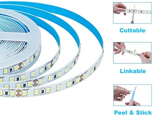 Luzes de tira de LED brancas naturais de 24V de 24V 16,4ft, 2835smd 600 LEDs 3000lm Branco brilhante 4000K Iluminação